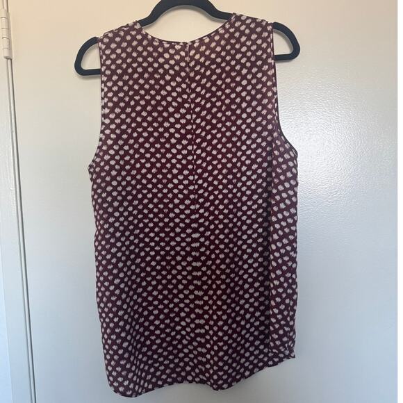 Theory Bringam Painter Dot Silk Sleeveless Blouse in Maroon/White Size Large - Picture 3 of 5